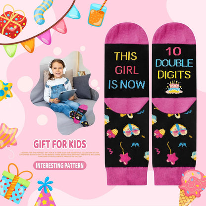 10 Year Old Girl Birthday Gifts Ideas, Tween Girls Gifts Socks with Sayings Presents for 10 Year Old Girls, DOUBLE DIGITS Girl Socks, 10Th Birthday Gift for Daughter